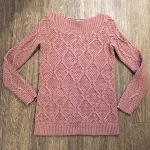 Loft Boatneck Cable Kit Sweater in Dusty Rose